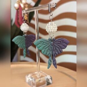 Two Tone Luna Moth Statement Earrings